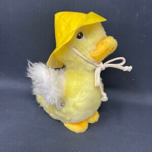 Eden Vintage Musical Duck Plush Yellow Vinyl Rain Hat‎ Works Head Moves